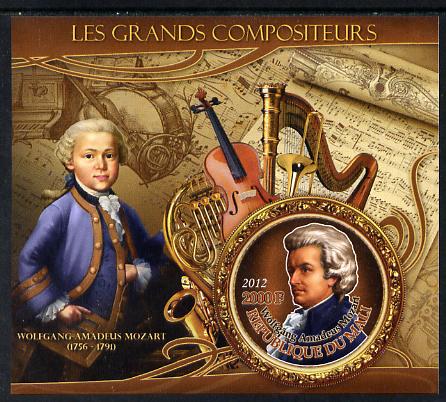 Mali 2012 The Great Composers - Wolfgang Amadeus Mozart imperf souvenir sheet containing circular-shaped stamp unmounted mint