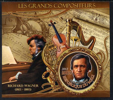 Mali 2012 The Great Composers - Richard Wagner perf souvenir sheet containing circular-shaped stamp unmounted mint