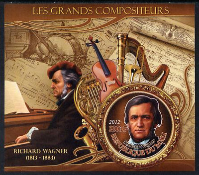 Mali 2012 The Great Composers - Richard Wagner imperf souvenir sheet containing circular-shaped stamp unmounted mint