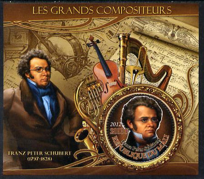 Mali 2012 The Great Composers - Franz Schubert perf souvenir sheet containing circular-shaped stamp unmounted mint