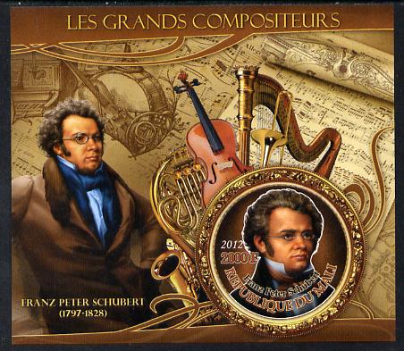 Mali 2012 The Great Composers - Franz Schubert imperf souvenir sheet containing circular-shaped stamp unmounted mint
