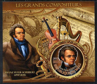 Mali 2012 The Great Composers - Franz Schubert imperf souvenir sheet containing circular-shaped stamp unmounted mint