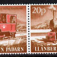 Cinderella - Llanberis Lake Railway se-tenant bi-lingual pair letter stamps 20c/20p unmounted mint