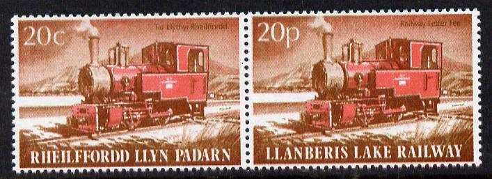 Cinderella - Llanberis Lake Railway se-tenant bi-lingual pair letter stamps 20c/20p unmounted mint