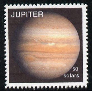 Planet Jupiter (Fantasy) 50 solars perf label for Jovial Local mail unmounted mint on ungummed paper with white border