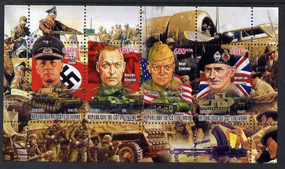 Ivory Coast 2012 Personalities of Second World War #6 perf sheetlet containing 4 values unmounted mint (Rommel, Rokosovski, Eisenhower & Montgomery