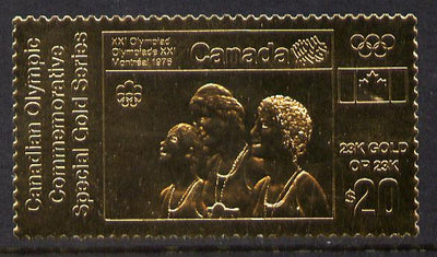 Canada 1976 Montreal Olympic Games (12th issue) $20 perf embossed in 23k gold foil showing Athletes with Medals (similar to SG 843) unmounted mint