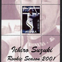 Angola 2001 Baseball Rookie Season - Ichiro Suzuki perforated proof s/sheet with purple background and different image to the issued design, unmounted mint and one of only 3 sheets so produced
