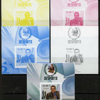 Mozambique 2010 Chess Players - Garry Kaspapov m/sheet - the set of 5 imperf progressive proofs comprising the 4 individual colours plus all 4-colour composite, unmounted mint