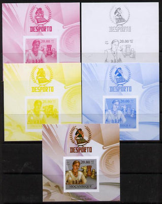 Mozambique 2010 Chess Players - Judit Polgar m/sheet - the set of 5 imperf progressive proofs comprising the 4 individual colours plus all 4-colour composite, unmounted mint