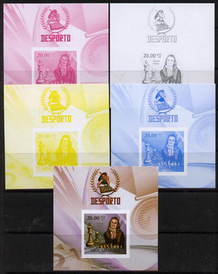 Mozambique 2010 Chess Players - Viktorija Cmilyte m/sheet - the set of 5 imperf progressive proofs comprising the 4 individual colours plus all 4-colour composite, unmounted mint