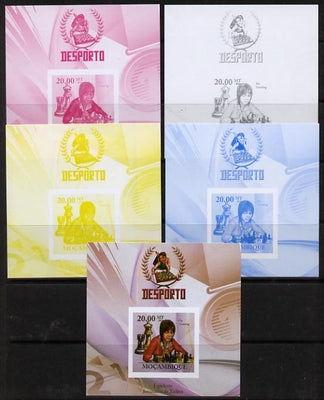 Mozambique 2010 Chess Players - Pia Cramling m/sheet - the set of 5 imperf progressive proofs comprising the 4 individual colours plus all 4-colour composite, unmounted mint