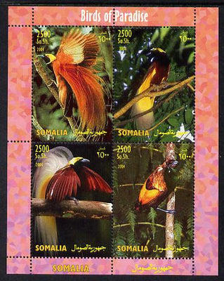 Somalia 2004 Birds of Paradise perf sheetlet containing 4 values unmounted mint. Note this item is privately produced and is offered purely on its thematic appeal, it has no postal validity