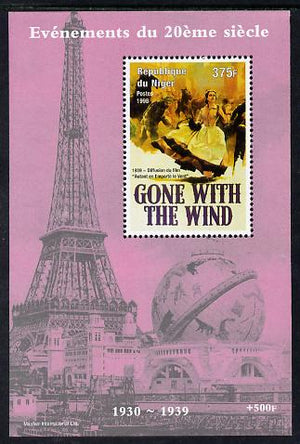 Niger Republic 1998 Events of the 20th Century 1930-1939 Release of Gone With the Wind perf souvenir sheet unmounted mint. Note this item is privately produced and is offered purely on its thematic appeal