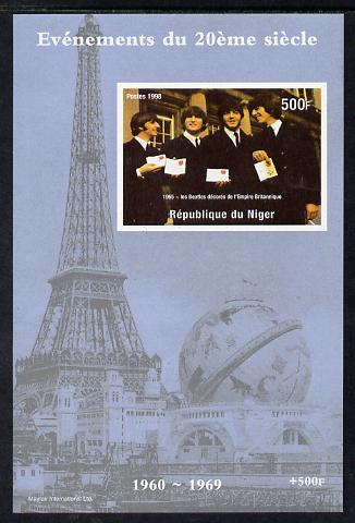 Niger Republic 1998 Events of the 20th Century 1960-1969 The Beatles receive MBE imperf souvenir sheet unmounted mint. Note this item is privately produced and is offered purely on its thematic appeal