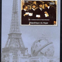 Niger Republic 1998 Events of the 20th Century 1960-1969 The Beatles receive MBE perf souvenir sheet with additional row of perforations at top unmounted mint