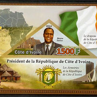 Ivory Coast 2012 President Alassane Ouattara imperf m/sheet containing triangular shaped 1500F value unmounted mint