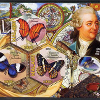 Malawi 2012 Butterflies & Entomologists - Charles De Geer perf sheetlet containing 3 hexagonal shaped values unmounted mint