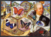 Malawi 2012 Butterflies & Entomologists - Charles De Geer perf sheetlet containing 3 hexagonal shaped values unmounted mint