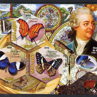 Malawi 2012 Butterflies & Entomologists - Charles De Geer imperf sheetlet containing 3 hexagonal shaped values unmounted mint