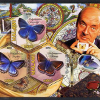 Malawi 2012 Butterflies & Entomologists - Vladimir Nabokov perf sheetlet containing 3 hexagonal shaped values unmounted mint