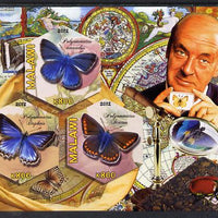 Malawi 2012 Butterflies & Entomologists - Vladimir Nabokov imperf sheetlet containing 3 hexagonal shaped values unmounted mint