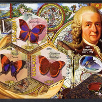Malawi 2012 Butterflies & Entomologists - Carl Linnaeus perf sheetlet containing 3 hexagonal shaped values unmounted mint