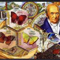 Malawi 2012 Butterflies & Entomologists - Pierre Andre Latreille perf sheetlet containing 3 hexagonal shaped values unmounted mint