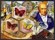 Malawi 2012 Butterflies & Entomologists - Pierre Andre Latreille perf sheetlet containing 3 hexagonal shaped values unmounted mint