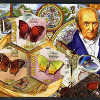 Malawi 2012 Butterflies & Entomologists - Pierre Andre Latreille imperf sheetlet containing 3 hexagonal shaped values unmounted mint