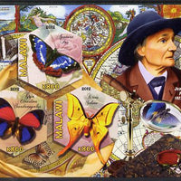 Malawi 2012 Butterflies & Entomologists - Jean Henri Fabre imperf sheetlet containing 3 hexagonal shaped values unmounted mint