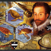 Malawi 2012 Sir Francis Drake imperf sheetlet containing 3 hexagonal shaped values unmounted mint