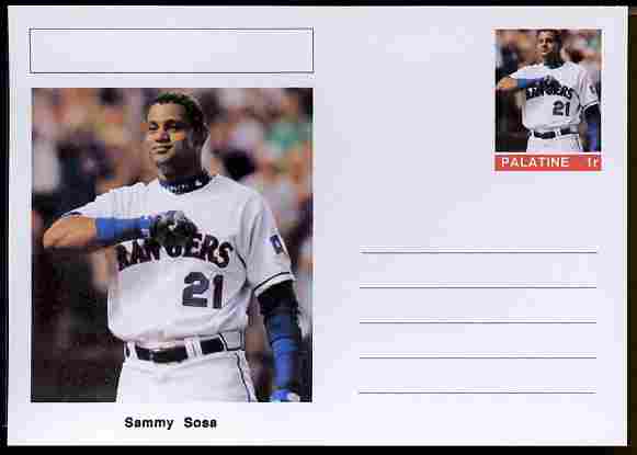 Palatine (Fantasy) Personalities - Sammy Sosa (baseball) postal stationery card unused and fine