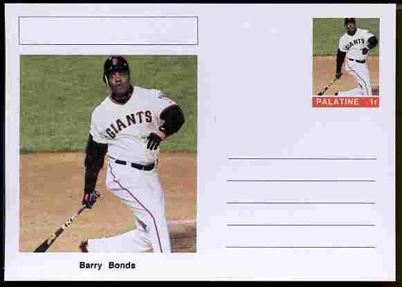 Palatine (Fantasy) Personalities - Barry Bonds (baseball) postal stationery card unused and fine