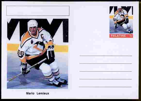 Palatine (Fantasy) Personalities - Mario Lemieux (ice hockey) postal stationery card unused and fine