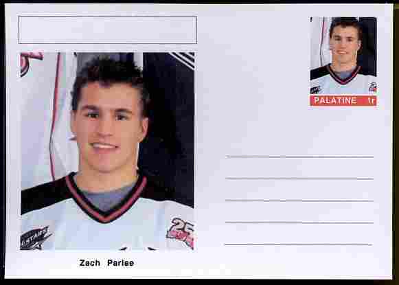 Palatine (Fantasy) Personalities - Zach Parise (ice hockey) postal stationery card unused and fine
