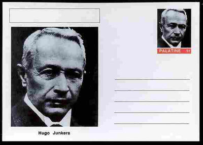 Palatine (Fantasy) Personalities - Hugo Junkers (aviation pioneer) postal stationery card unused and fine