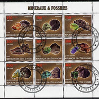 Ivory Coast 2009 Minerals & Fossils perf sheetlet containing 9 values fine cto used