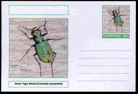 Chartonia (Fantasy) Insects - Green Tiger Beetle (Cicindela campestris) postal stationery card unused and fine