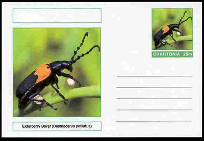 Chartonia (Fantasy) Insects - Elderberry Borer (Desmocerus palliatus) postal stationery card unused and fine