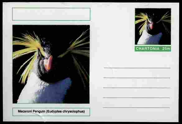 Chartonia (Fantasy) Birds - Macaroni Penguin (Eudyptes chrysolophus) postal stationery card unused and fine