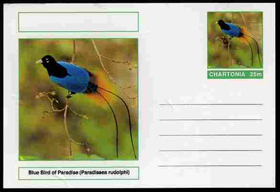 Chartonia (Fantasy) Birds - Blue Bird of Paradise (Paradisaea rudolphi) postal stationery card unused and fine