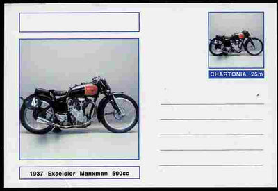 Chartonia (Fantasy) Motorcycles - 1937 Excelsior Manxman postal stationery card unused and fine