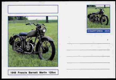 Chartonia (Fantasy) Motorcycles - 1948 Francis Barnett Merlin postal stationery card unused and fine