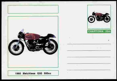 Chartonia (Fantasy) Motorcycles - 1960 Matchless G50 postal stationery card unused and fine