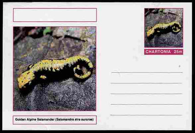 Chartonia (Fantasy) Amphibians - Golden Alpine Salamander (Salamandra atra aurorae) postal stationery card unused and fine
