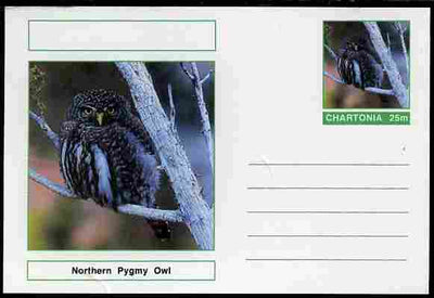 Chartonia (Fantasy) Birds - Northern Pygmy Owl (Glaucidium californicum) postal stationery card unused and fine
