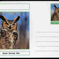Chartonia (Fantasy) Birds - Great Horned Owl (Bubo virginianus) postal stationery card unused and fine
