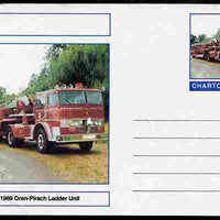 Chartonia (Fantasy) Fire Engines - 1969 Oren-Pirsch ladder Unit postal stationery card unused and fine