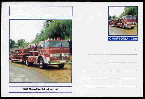 Chartonia (Fantasy) Fire Engines - 1969 Oren-Pirsch ladder Unit postal stationery card unused and fine